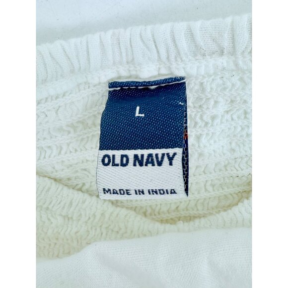 Old Navy White Ruffled Smocked Cottagcore Croquette Sleeveless Cotton Blend Top - Picture 11 of 13